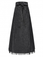 Black Gothic Cross Chain Pleated Wrap High Waist Long Skirt
