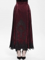 Red Gothic Cross Embroidered Pleated Wrap High Waist Long Skirt
