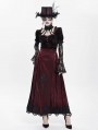 Red Gothic Cross Embroidered Pleated Wrap High Waist Long Skirt