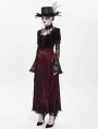 Red Gothic Cross Embroidered Pleated Wrap High Waist Long Skirt