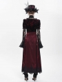Red Gothic Cross Embroidered Pleated Wrap High Waist Long Skirt