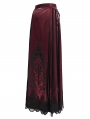 Red Gothic Cross Embroidered Pleated Wrap High Waist Long Skirt
