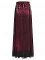 Red Gothic Cross Embroidered Pleated Wrap High Waist Long Skirt