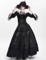 Black Gothic Double Buckle Belt Embroidered Lace Maxi Skirt