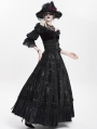 Black Gothic Double Buckle Belt Embroidered Lace Maxi Skirt