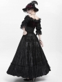 Black Gothic Double Buckle Belt Embroidered Lace Maxi Skirt