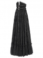 Black Gothic Double Buckle Belt Embroidered Lace Maxi Skirt