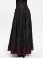 Black and Red Gothic Double Buckle Belt Embroidered Lace Maxi Skirt