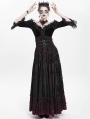 Black and Red Gothic Double Buckle Belt Embroidered Lace Maxi Skirt