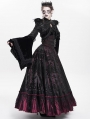 Black and Red Gothic Double Buckle Belt Embroidered Lace Maxi Skirt