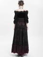 Black and Red Gothic Double Buckle Belt Embroidered Lace Maxi Skirt