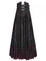 Black and Red Gothic Double Buckle Belt Embroidered Lace Maxi Skirt