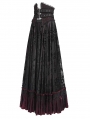Black and Red Gothic Double Buckle Belt Embroidered Lace Maxi Skirt