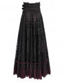 Black and Red Gothic Double Buckle Belt Embroidered Lace Maxi Skirt