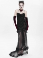 Black Gothic Beading Velvet Mesh Splicing Long Slip Party Dress