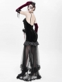 Black Gothic Beading Velvet Mesh Splicing Long Slip Party Dress