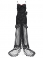 Black Gothic Beading Velvet Mesh Splicing Long Slip Party Dress