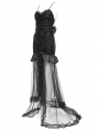 Black Gothic Beading Velvet Mesh Splicing Long Slip Party Dress