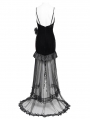 Black Gothic Beading Velvet Mesh Splicing Long Slip Party Dress