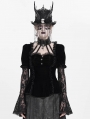 Black Gothic Lace Paneled Puff Sleeve Velvet Shirt for Women
