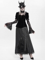 Black Gothic Lace Paneled Puff Sleeve Velvet Shirt for Women