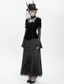 Black Gothic Lace Paneled Puff Sleeve Velvet Shirt for Women