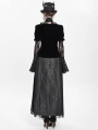 Black Gothic Lace Paneled Puff Sleeve Velvet Shirt for Women