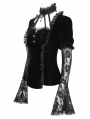 Black Gothic Lace Paneled Puff Sleeve Velvet Shirt for Women