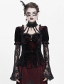 Red Gothic Lace Paneled Puff Sleeve Velvet Shirt for Women