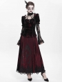 Red Gothic Lace Paneled Puff Sleeve Velvet Shirt for Women