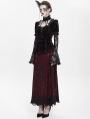 Red Gothic Lace Paneled Puff Sleeve Velvet Shirt for Women