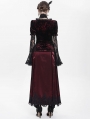 Red Gothic Lace Paneled Puff Sleeve Velvet Shirt for Women
