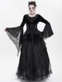 Black Gothic Lace Applique Flared Sleeve Velvet Top for Women