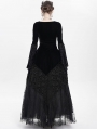 Black Gothic Lace Applique Flared Sleeve Velvet Top for Women