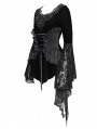 Black Gothic Lace Applique Flared Sleeve Velvet Top for Women