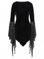 Black Gothic Lace Applique Flared Sleeve Velvet Top for Women