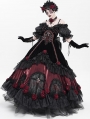 Black and Red Gothic Victorian Rose Embroidery Beading Hooded Gown Dress