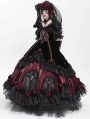 Black and Red Gothic Victorian Rose Embroidery Beading Hooded Gown Dress