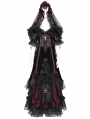 Black and Red Gothic Victorian Rose Embroidery Beading Hooded Gown Dress