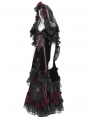Black and Red Gothic Victorian Rose Embroidery Beading Hooded Gown Dress