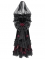 Black and Red Gothic Victorian Rose Embroidery Beading Hooded Gown Dress
