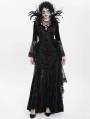 Black Gothic Dark Queen Feather Chain Flared Sleeve Velvet Fishtail Gown Dress