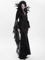 Black Gothic Dark Queen Feather Chain Flared Sleeve Velvet Fishtail Gown Dress