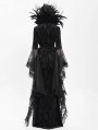 Black Gothic Dark Queen Feather Chain Flared Sleeve Velvet Fishtail Gown Dress
