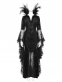 Black Gothic Dark Queen Feather Chain Flared Sleeve Velvet Fishtail Gown Dress