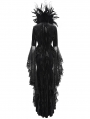 Black Gothic Dark Queen Feather Chain Flared Sleeve Velvet Fishtail Gown Dress