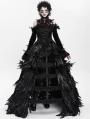 Black Gothic Feather Gown Dress with Detachable Collar and Sleeves