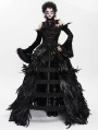 Black Gothic Feather Gown Dress with Detachable Collar and Sleeves