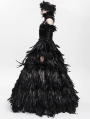 Black Gothic Feather Gown Dress with Detachable Collar and Sleeves