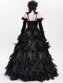 Black Gothic Feather Gown Dress with Detachable Collar and Sleeves
